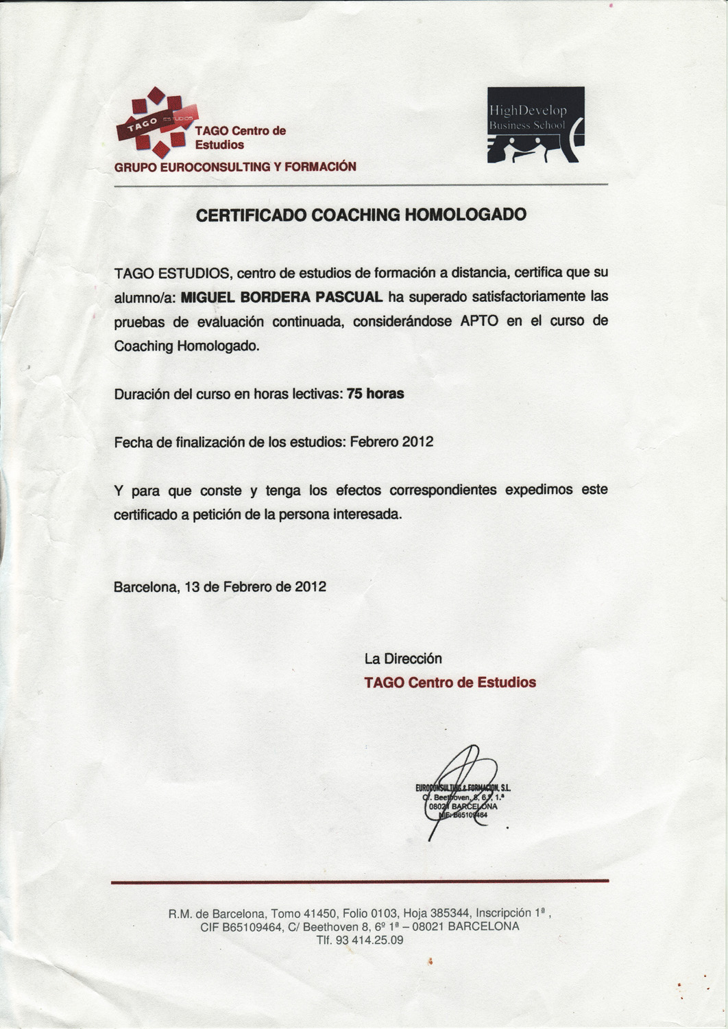 Diploma Homologado Coaching